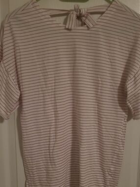 Banana Republic White Tee with Light Pink Stripes